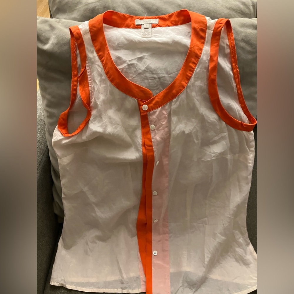 J. Crew Orange Trim White Tank Top